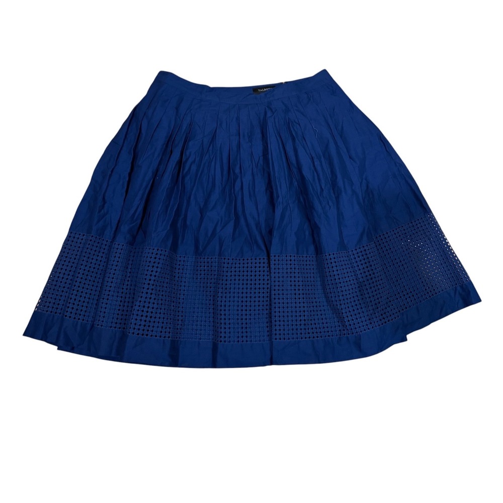 Talbots Royal Blue Eyelet Embroidered A-Line Pleated Cotton Skirt Size 14 classy